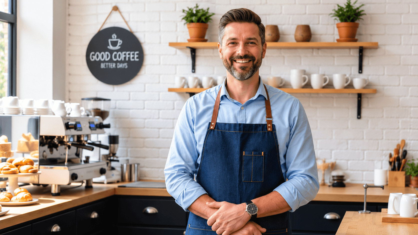 Local business owner in his cafe